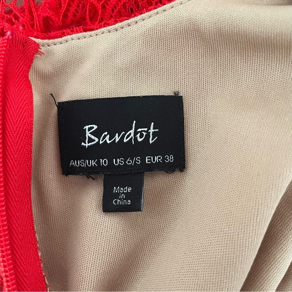 Bardot Red Sasha Long Sleeve Lace Overlay Mini Cocktail Dress 37549 - Picture 7 of 9